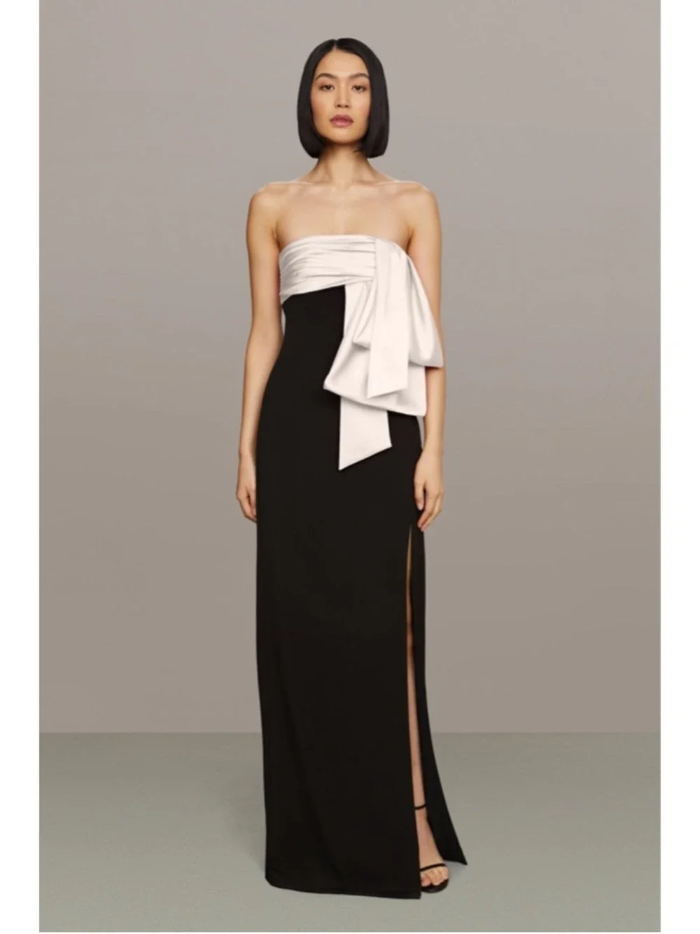 Women's AMUR Strapless Column Gown in Black and Ivory, Size 4